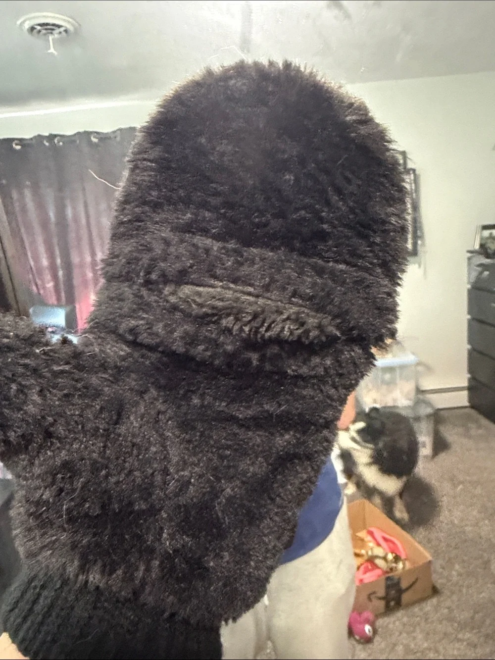 Black Faux Fur Mittens Women’s Plush Winter Gloves Knit Cuff